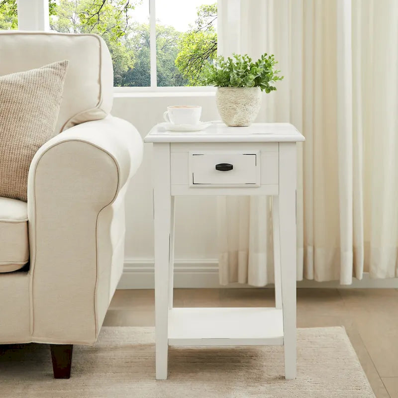 Table d'appoint carrée avec un tiroir et une étagère inférieure - Table de bout pour salon