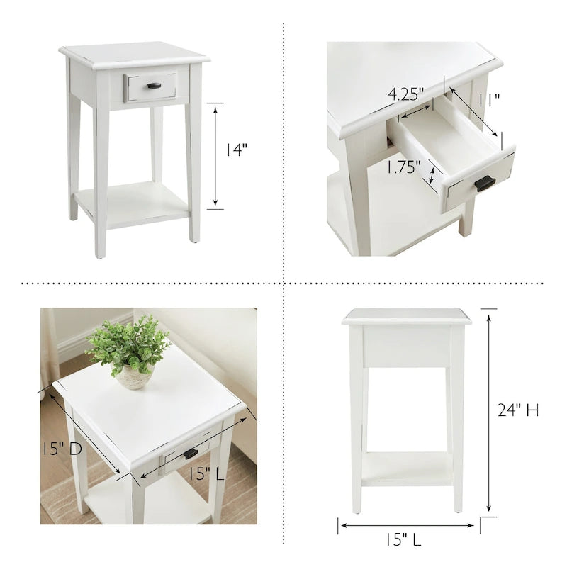 Table d'appoint carrée avec un tiroir et une étagère inférieure - Table de bout pour salon