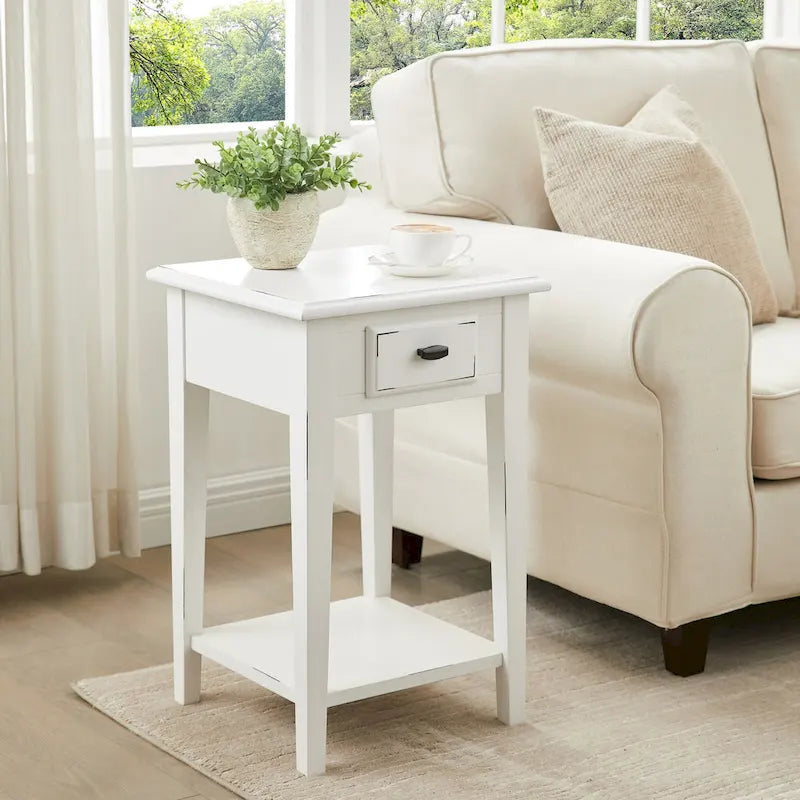 Table d'appoint carrée avec un tiroir et une étagère inférieure - Table de bout pour salon