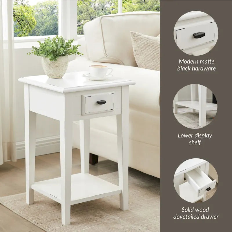 Table d'appoint carrée avec un tiroir et une étagère inférieure - Table de bout pour salon