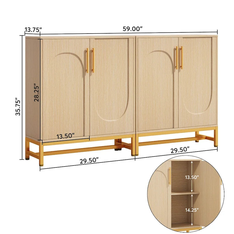 Bahut de rangement, Buffet moderne 4 portes avec étagère réglable pour salon, cuisine, salle à manger, couloir