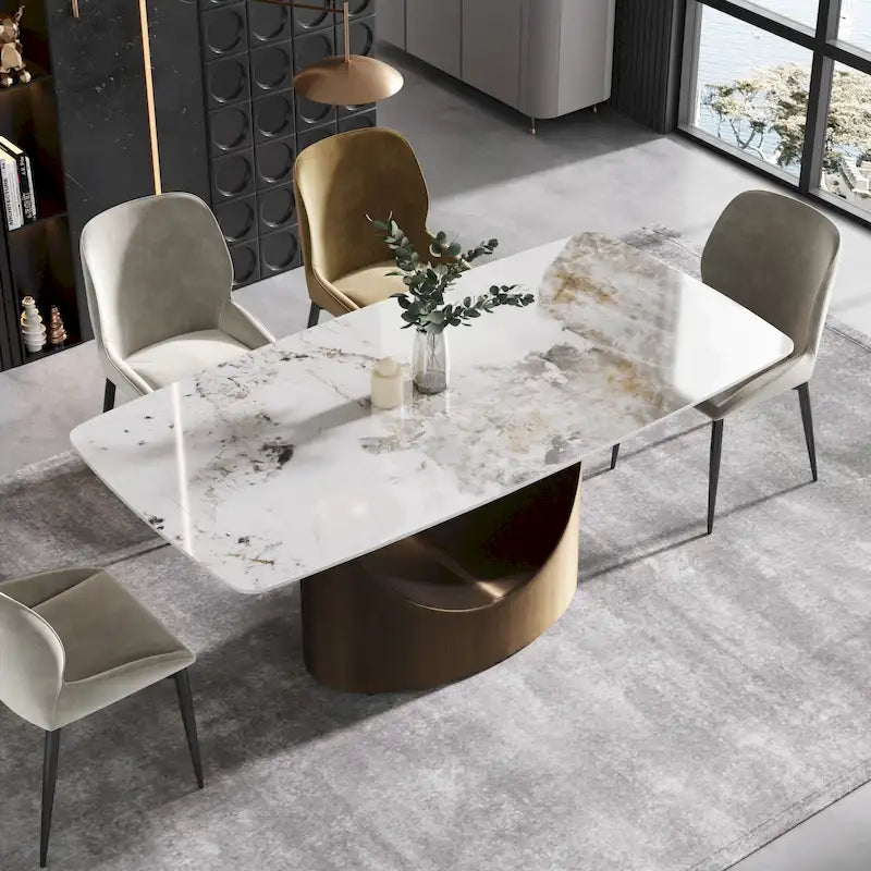 Table à manger rectangulaire moderne en pierre frittée de 180 cm pour 8 personnes