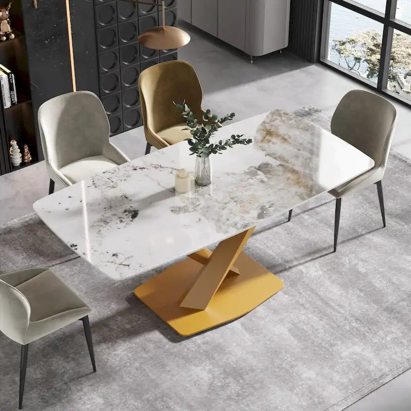Table à manger rectangulaire moderne en pierre frittée de 180 cm pour 8 personnes