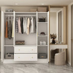 Armoire penderie en bois avec miroir pleine longueur, 4 portes et 2 tiroirs