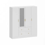 Armoire penderie en bois avec miroir pleine longueur, 4 portes et 2 tiroirs
