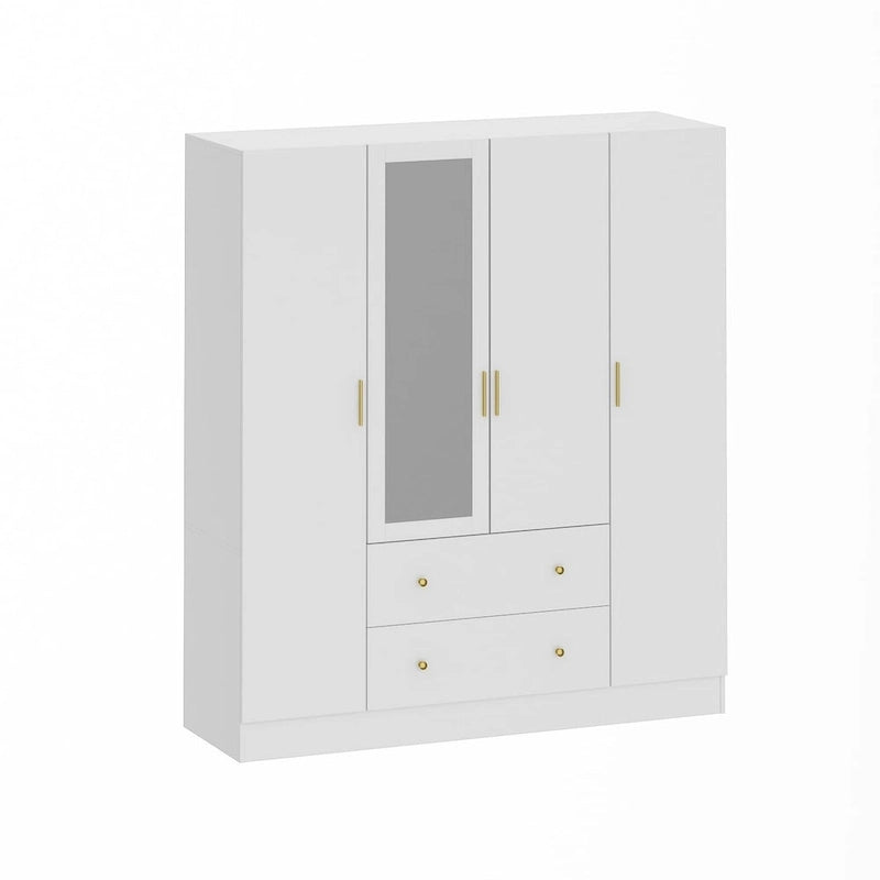 Armoire penderie en bois avec miroir pleine longueur, 4 portes et 2 tiroirs