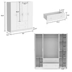 Armoire penderie en bois avec miroir pleine longueur, 4 portes et 2 tiroirs