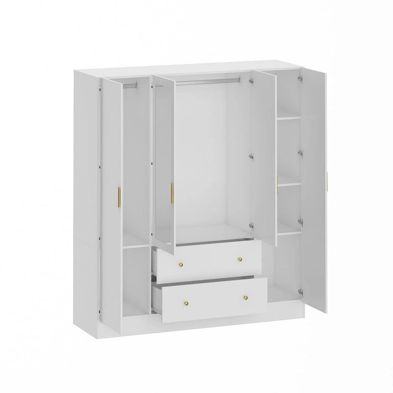 Armoire penderie en bois avec miroir pleine longueur, 4 portes et 2 tiroirs