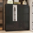 Armoire penderie en bois avec miroir pleine longueur, 4 portes et 2 tiroirs