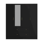Armoire penderie en bois avec miroir pleine longueur, 4 portes et 2 tiroirs