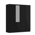 Armoire penderie en bois avec miroir pleine longueur, 4 portes et 2 tiroirs
