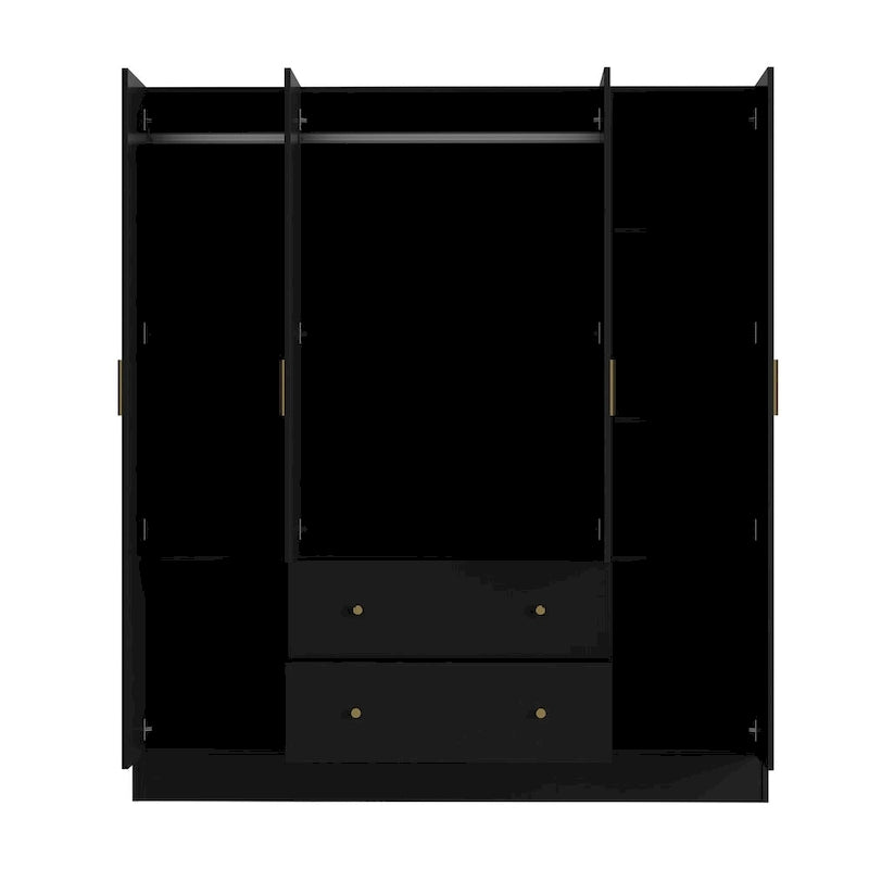 Armoire penderie en bois avec miroir pleine longueur, 4 portes et 2 tiroirs