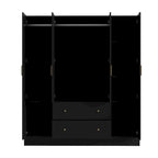 Armoire penderie en bois avec miroir pleine longueur, 4 portes et 2 tiroirs