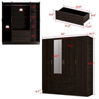 Armoire penderie en bois avec miroir pleine longueur, 4 portes et 2 tiroirs