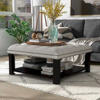 Pouf de salon capitonné en lin transitionnel avec rangement et clous décoratifs