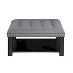 Pouf de salon capitonné en lin transitionnel avec rangement et clous décoratifs