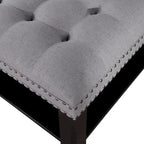 Pouf de salon capitonné en lin transitionnel avec rangement et clous décoratifs