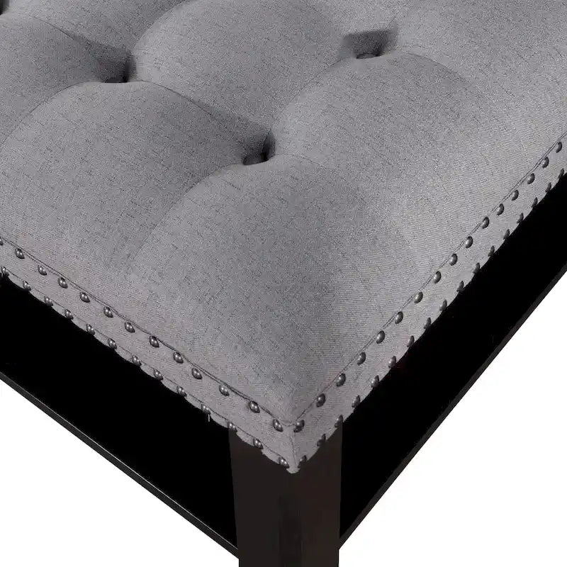 Pouf de salon capitonné en lin transitionnel avec rangement et clous décoratifs