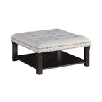 Pouf de salon capitonné en lin transitionnel avec rangement et clous décoratifs