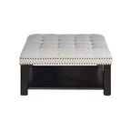 Pouf de salon capitonné en lin transitionnel avec rangement et clous décoratifs