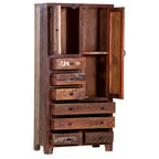 Armoire autoportante en bois massif fabriquée à la main avec 7 tiroirs et 2 portes