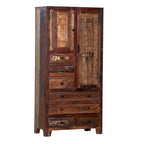 Armoire autoportante en bois massif fabriquée à la main avec 7 tiroirs et 2 portes
