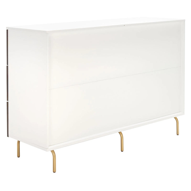 Commode 6 tiroirs, finition noyer et cadre blanc - Style rétro moderne