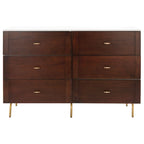 Commode 6 tiroirs, finition noyer et cadre blanc - Style rétro moderne