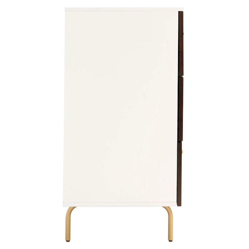 Commode 6 tiroirs, finition noyer et cadre blanc - Style rétro moderne