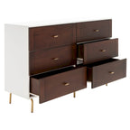 Commode 6 tiroirs, finition noyer et cadre blanc - Style rétro moderne