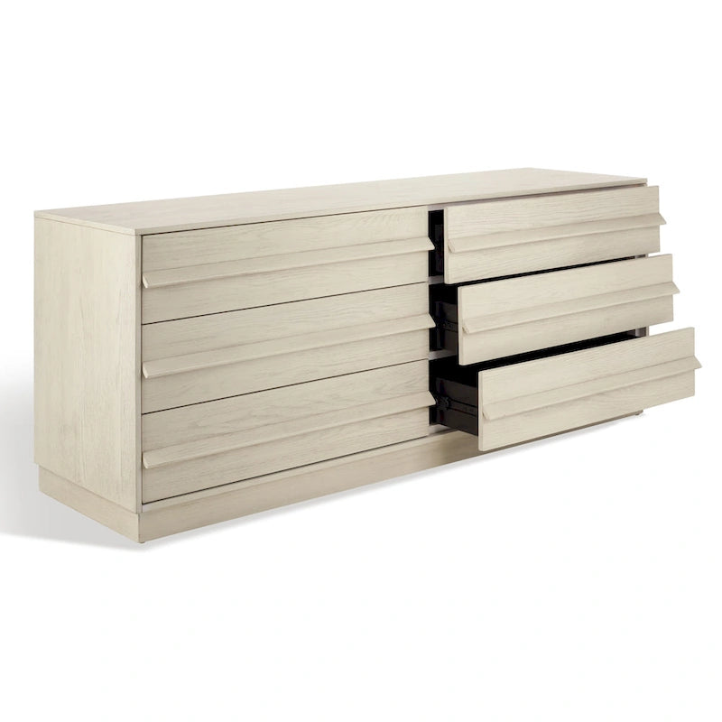 Commode en bois à 6 tiroirs avec placage en chêne blanchi