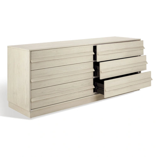 Commode en bois à 6 tiroirs avec placage en chêne blanchi