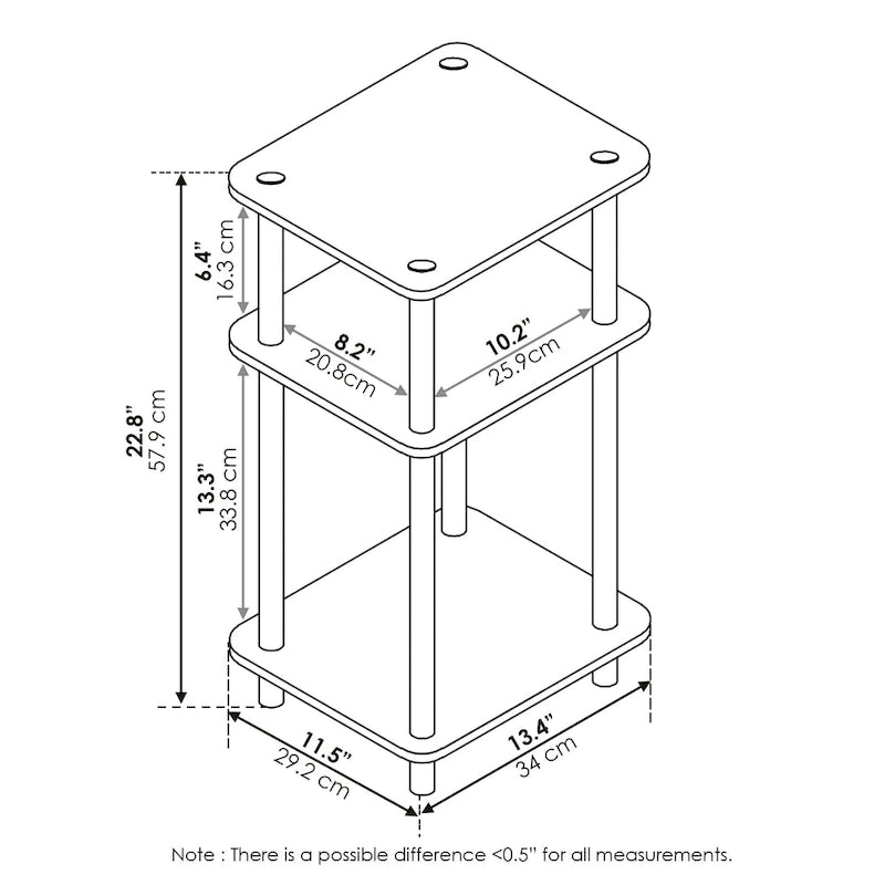 Table d'appoint à 3 niveaux Turn-N-Tube - Aucun outil requis, chêne Sonoma et blanc