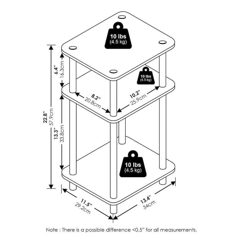 Table d'appoint à 3 niveaux Turn-N-Tube - Aucun outil requis, chêne Sonoma et blanc