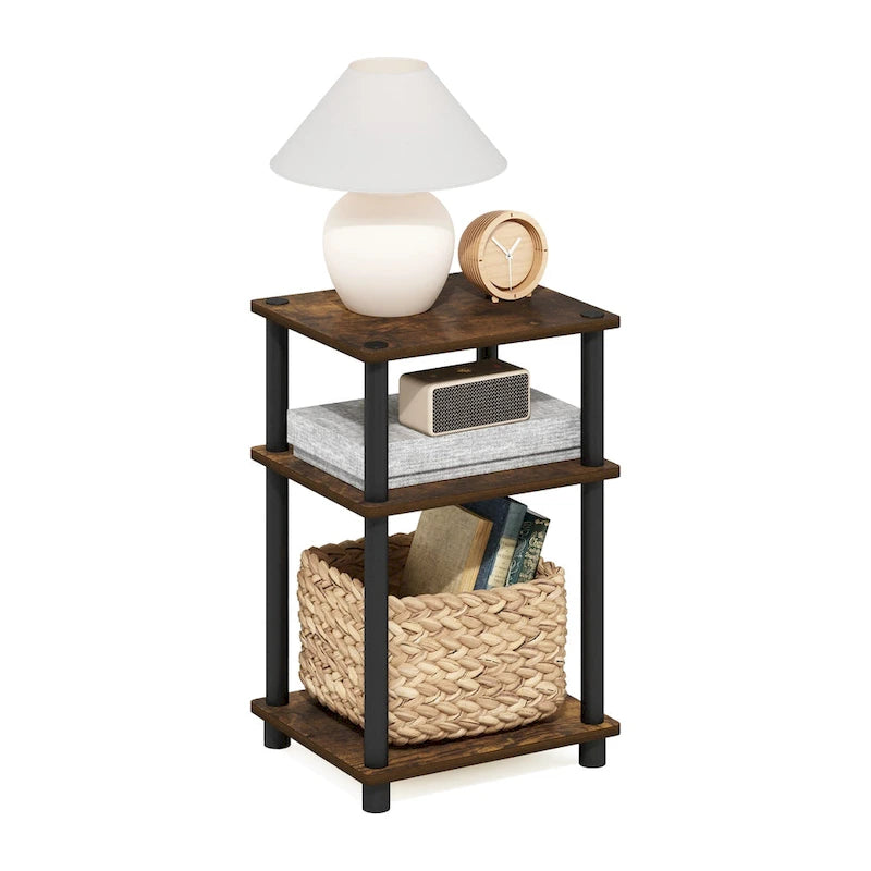 Table d'appoint à 3 niveaux Turn-N-Tube - Aucun outil requis, chêne Sonoma et blanc