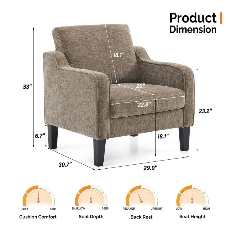 Fauteuil d'appoint en tissu Mid-Century Modern avec cadre en métal et en bois