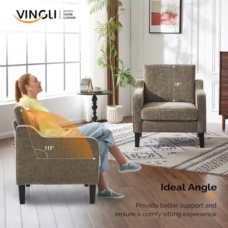 Fauteuil d'appoint en tissu Mid-Century Modern avec cadre en métal et en bois