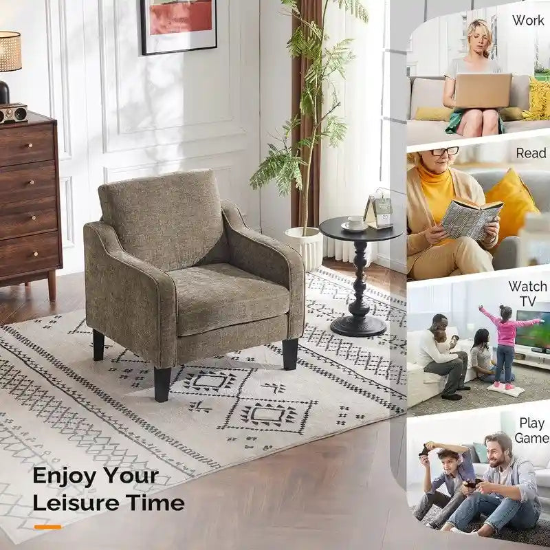 Fauteuil d'appoint en tissu Mid-Century Modern avec cadre en métal et en bois