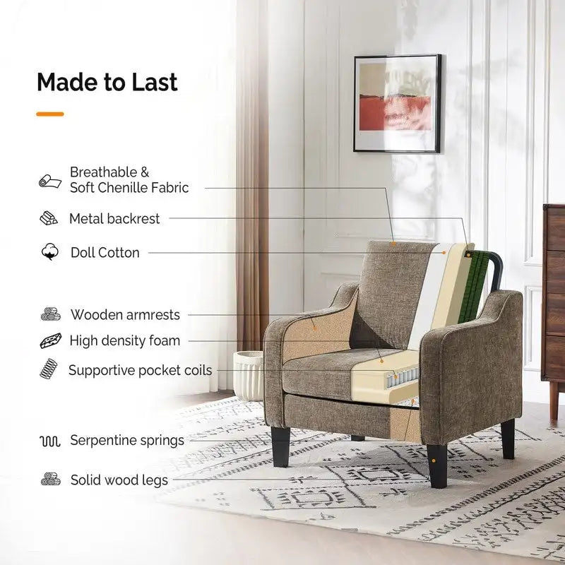 Fauteuil d'appoint en tissu Mid-Century Modern avec cadre en métal et en bois