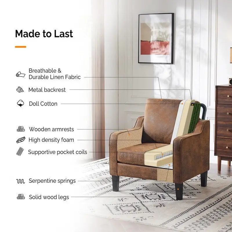 Fauteuil d'appoint en tissu Mid-Century Modern avec cadre en métal et en bois