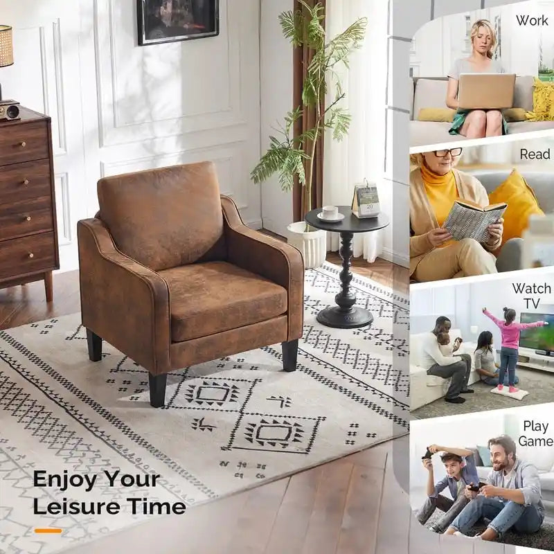 Fauteuil d'appoint en tissu Mid-Century Modern avec cadre en métal et en bois