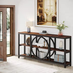 Console de canapé de 70,9 pouces avec 3 étagères de rangement en bois et cadre métallique industriel pour foyer, couloir, salon, derrière le canapé