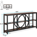 Console de canapé de 70,9 pouces avec 3 étagères de rangement en bois et cadre métallique industriel pour foyer, couloir, salon, derrière le canapé