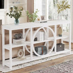 Console de canapé de 70,9 pouces avec 3 étagères de rangement en bois et cadre métallique industriel pour foyer, couloir, salon, derrière le canapé