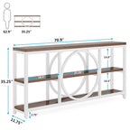 Console de canapé de 70,9 pouces avec 3 étagères de rangement en bois et cadre métallique industriel pour foyer, couloir, salon, derrière le canapé