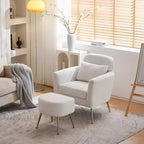 Chaise de loisirs d'intérieur demi-démontée en flanelle, pieds et pédales dorés, couleur beige