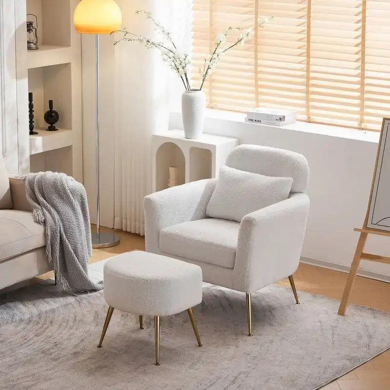 Chaise de loisirs d'intérieur demi-démontée en flanelle, pieds et pédales dorés, couleur beige