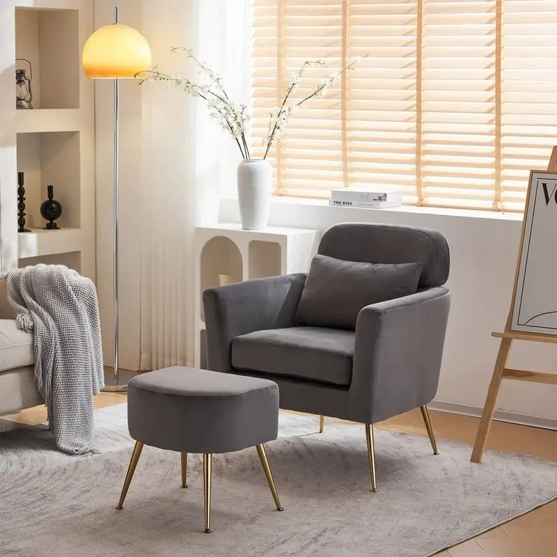 Chaise de loisirs d'intérieur demi-démontée en flanelle, pieds et pédales dorés, couleur beige