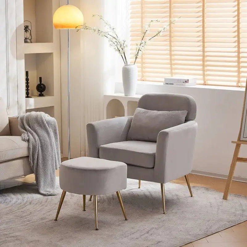 Chaise de loisirs d'intérieur demi-démontée en flanelle, pieds et pédales dorés, couleur beige