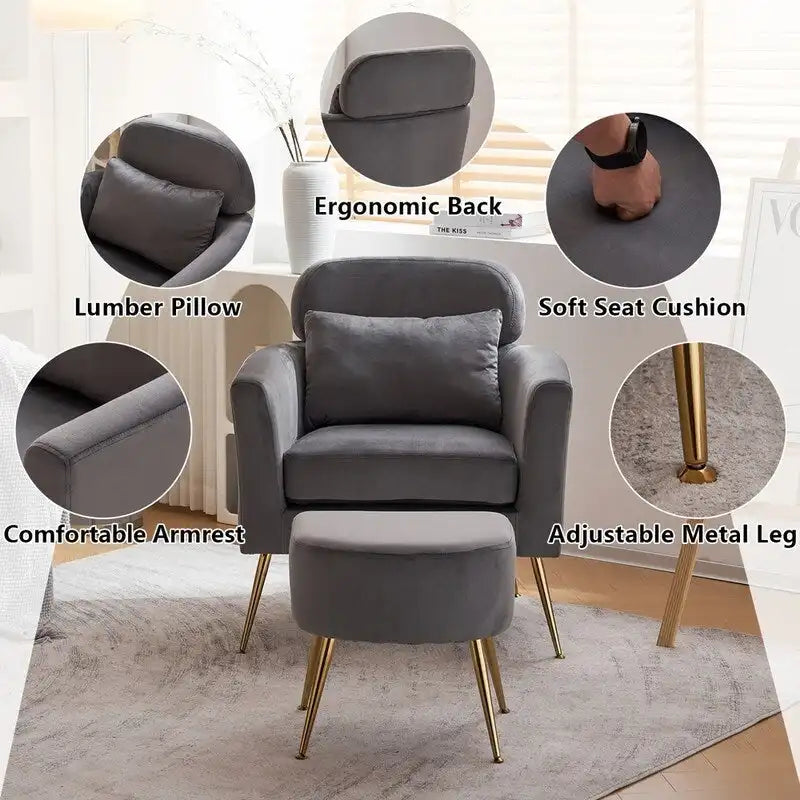 Chaise de loisirs d'intérieur demi-démontée en flanelle, pieds et pédales dorés, couleur beige